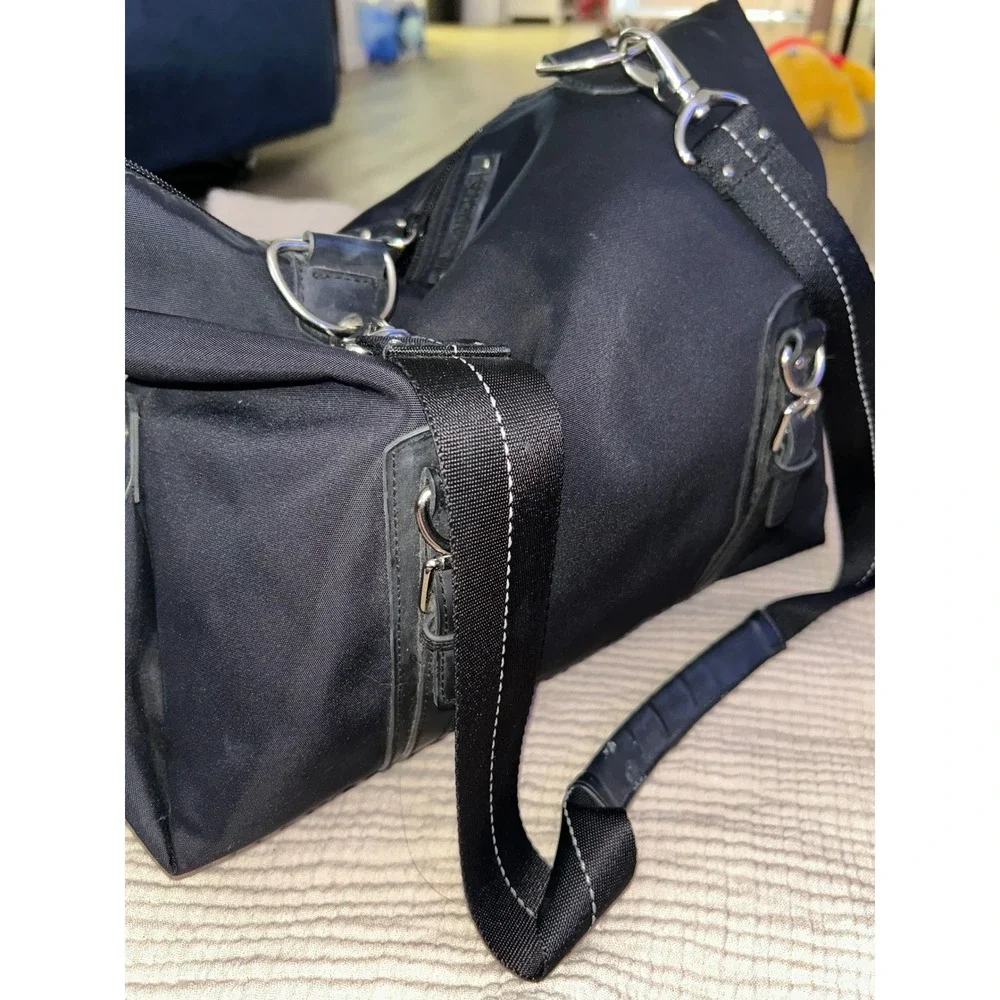 Lauren Ralph Lauren Black Nylon Satchel Shoulder Bag Silver Hardware Buckle Trim